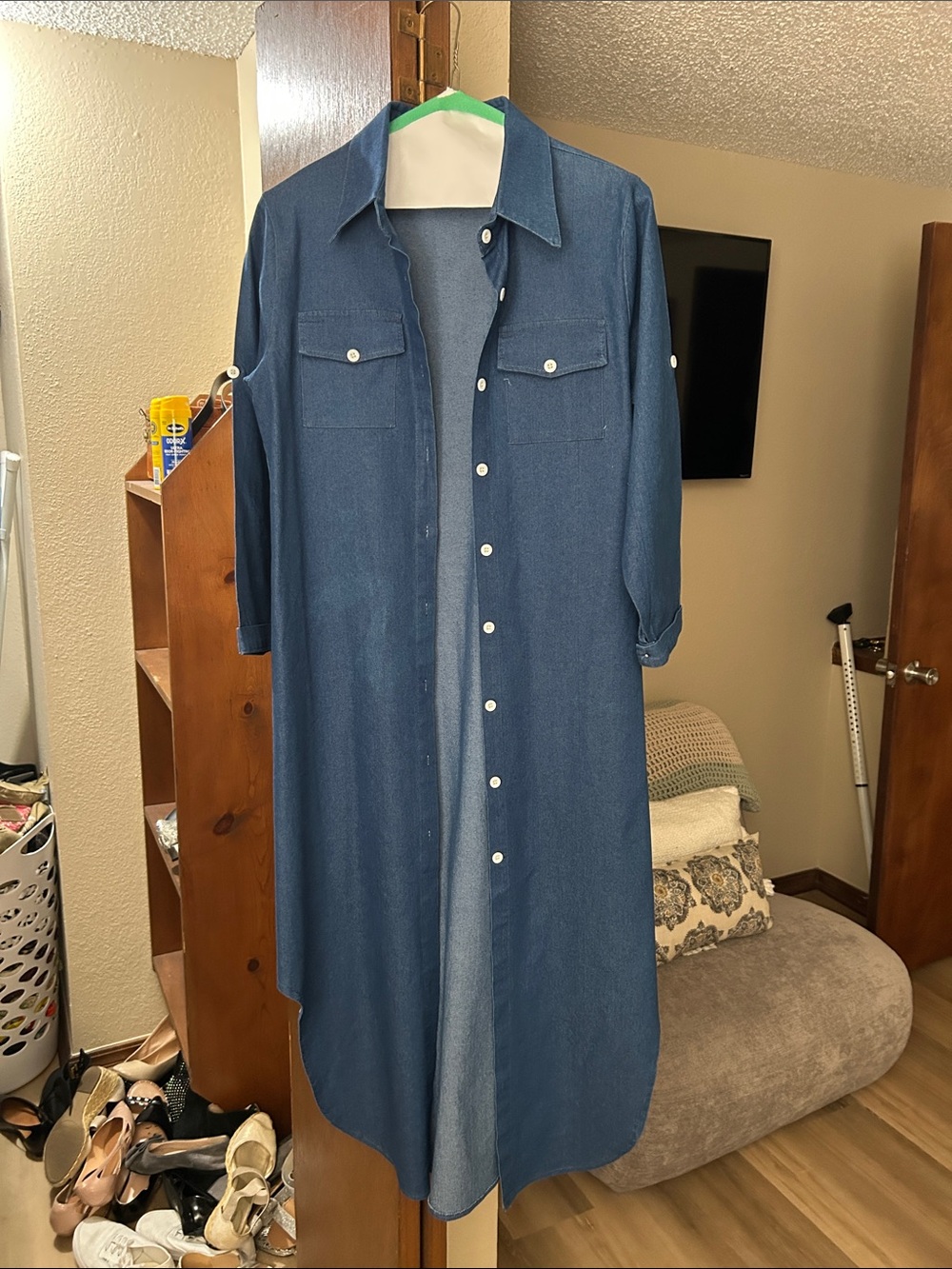 Women's Maxi Denim Shirt Dress in Blue
